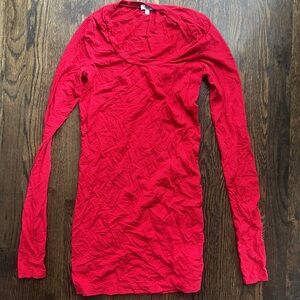 Splendid Red Fitted Long Sleeve Lightweight Scoopneck Striped Tunic Length Tee M